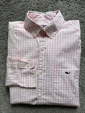 Men’s Vineyard Vines Classic Fit Tucker Shirt Pink Gingham Size S